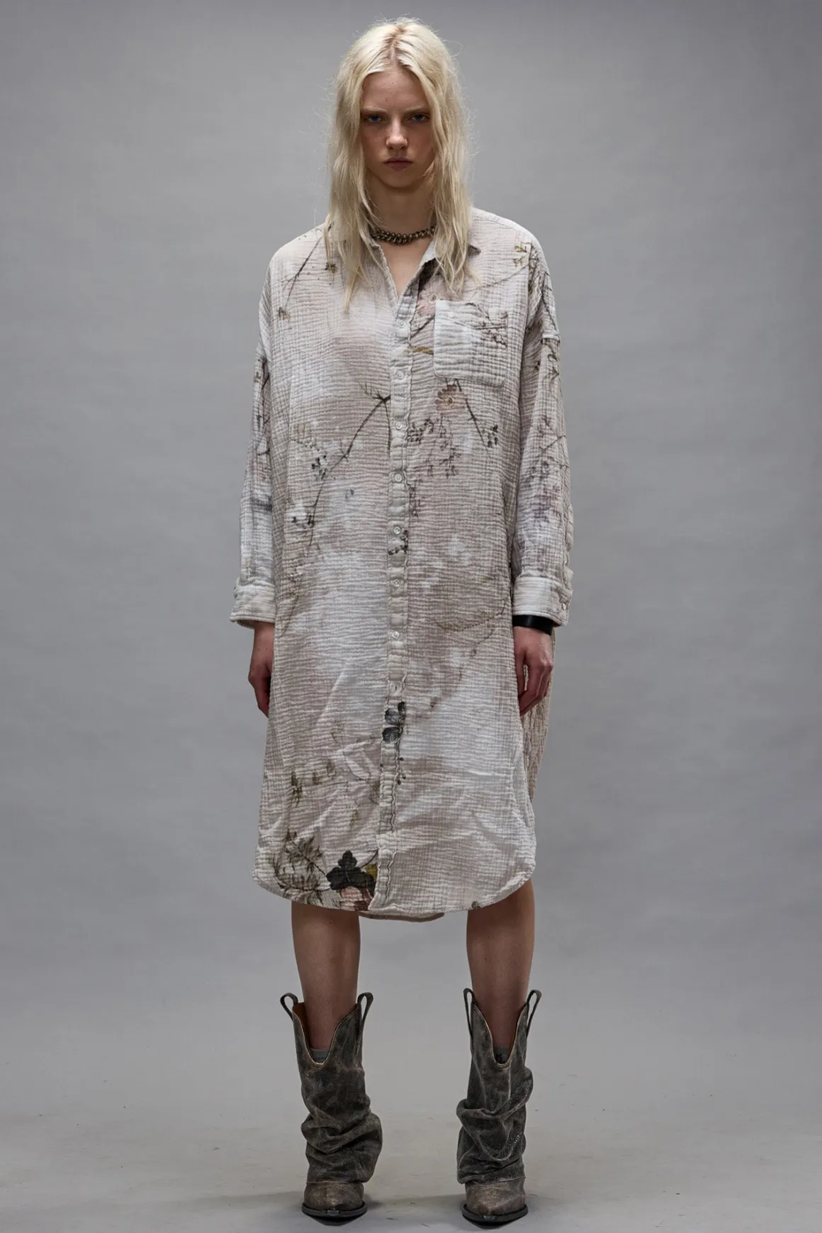 Women R13 Tops*JUMBO SHIRTDRESS - BLEACHED CREAM FLORAL