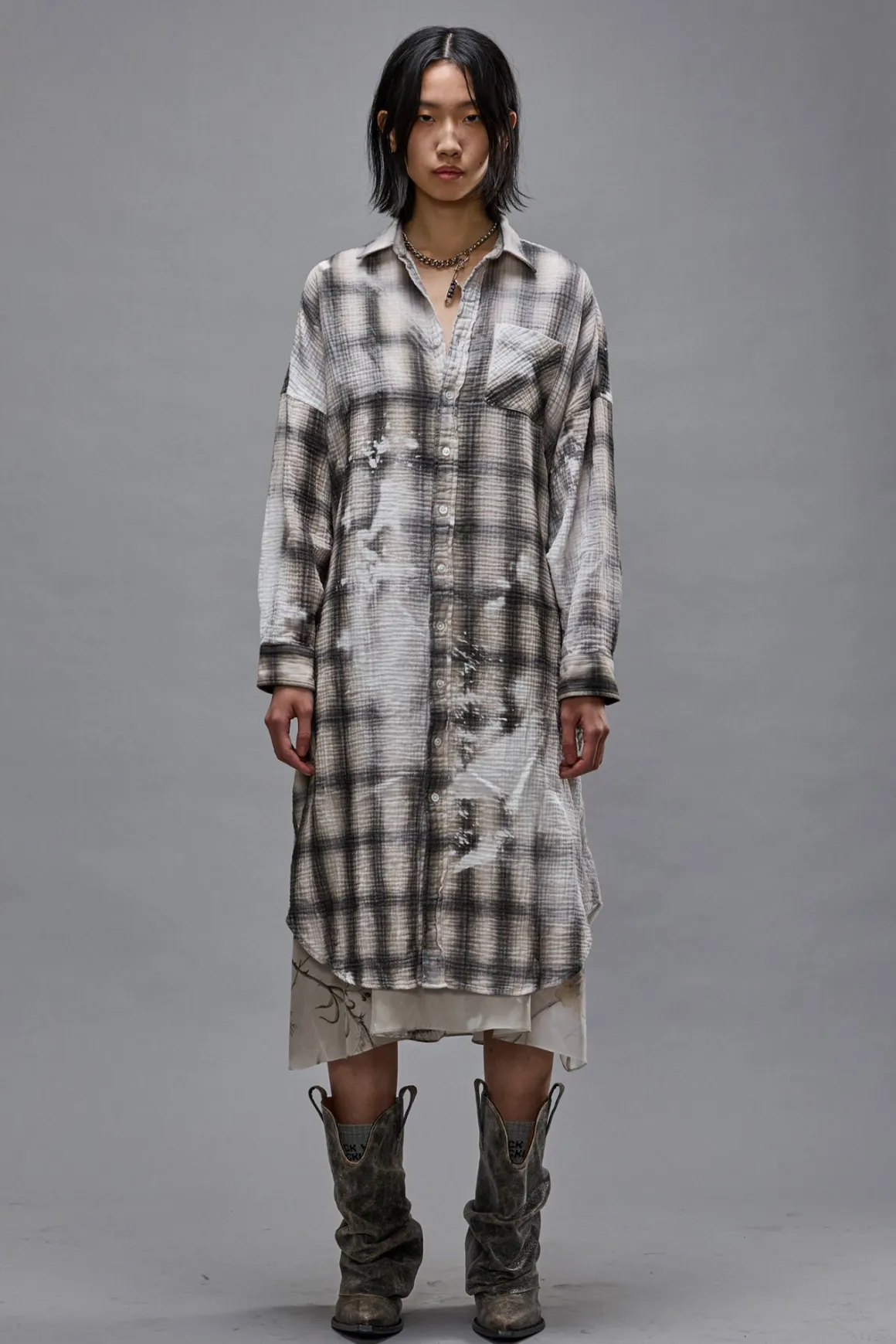 Women R13 Tops*JUMBO SHIRTDRESS - PRINTED GREY PLAID