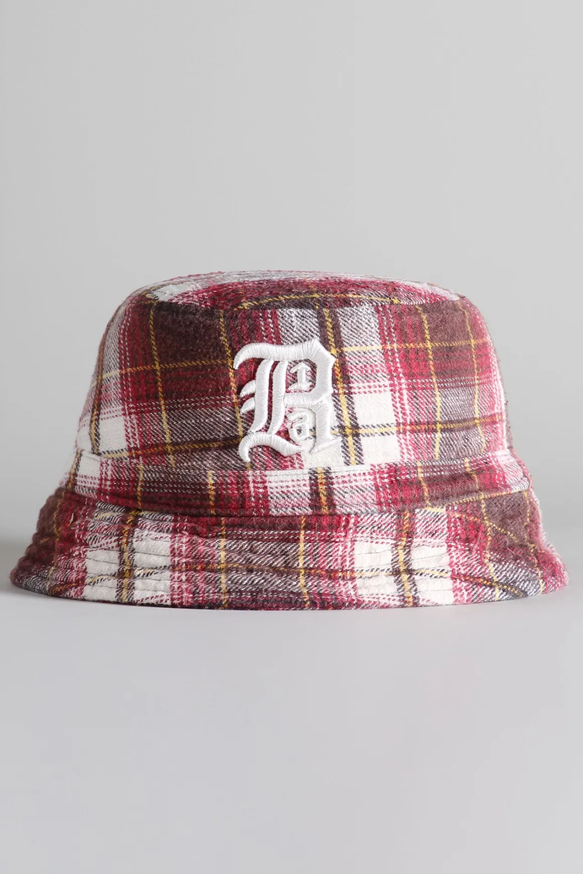 Women R13 Hats*LAYERED BUCKET HAT - ECRU/MAROON PLAID