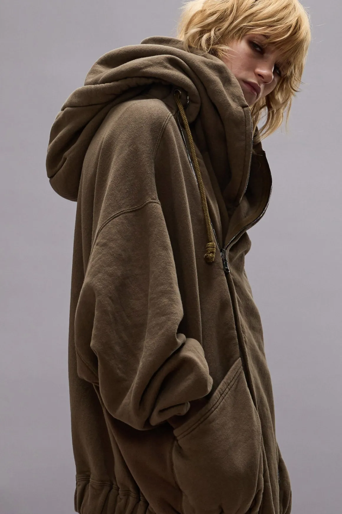 Women R13 Tops*LILLIAN OVERSIZED SWEAT PARKA - OLIVE FLEECE