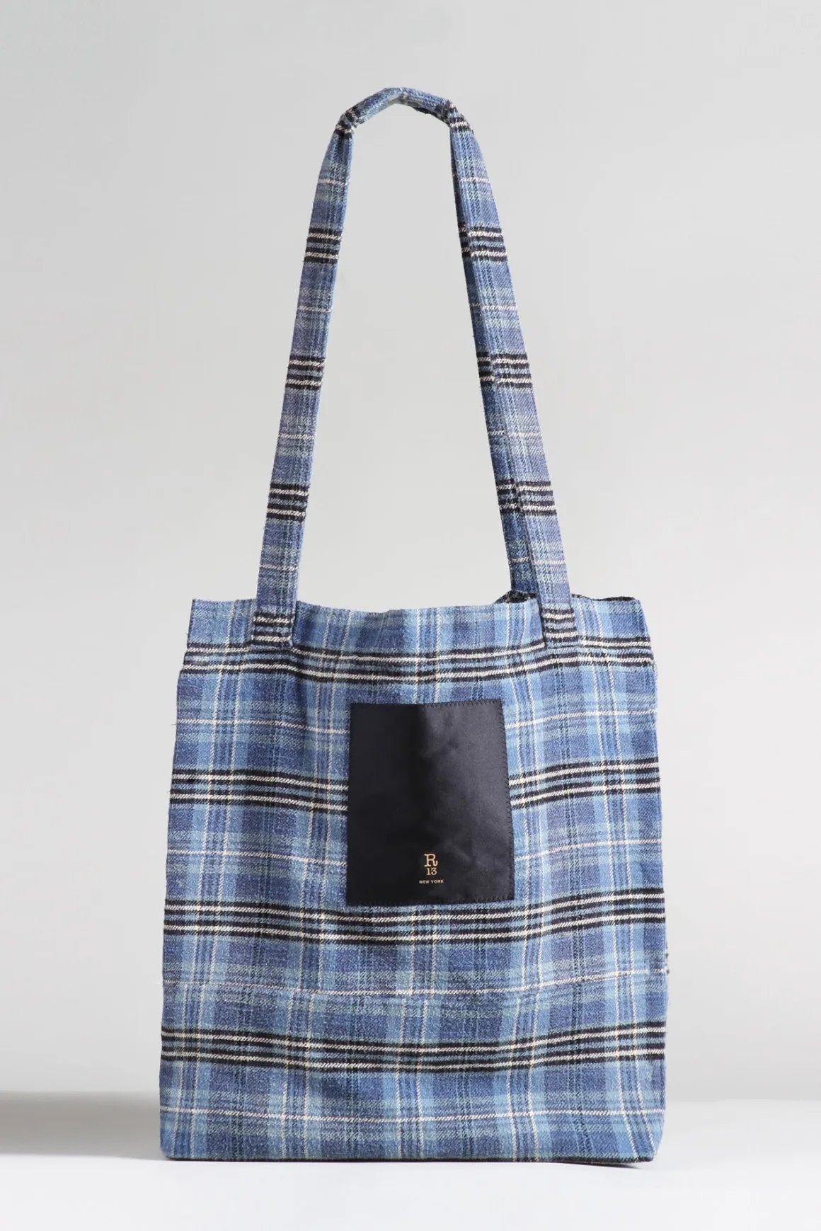 R13 Accessories*MEDIUM TOTE BAG - BLUE PLAID