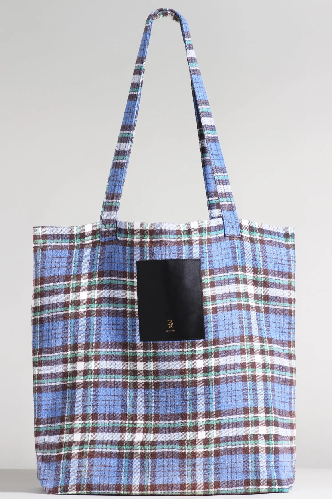 R13 Accessories*MEDIUM TOTE BAG - BLUE/GREEN PLAID