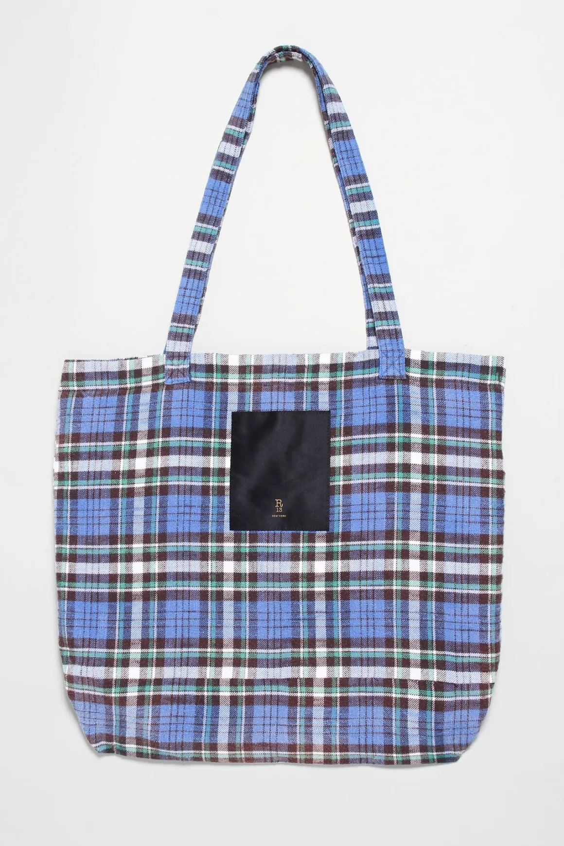 R13 Accessories*MEDIUM TOTE BAG - BLUE/GREEN PLAID