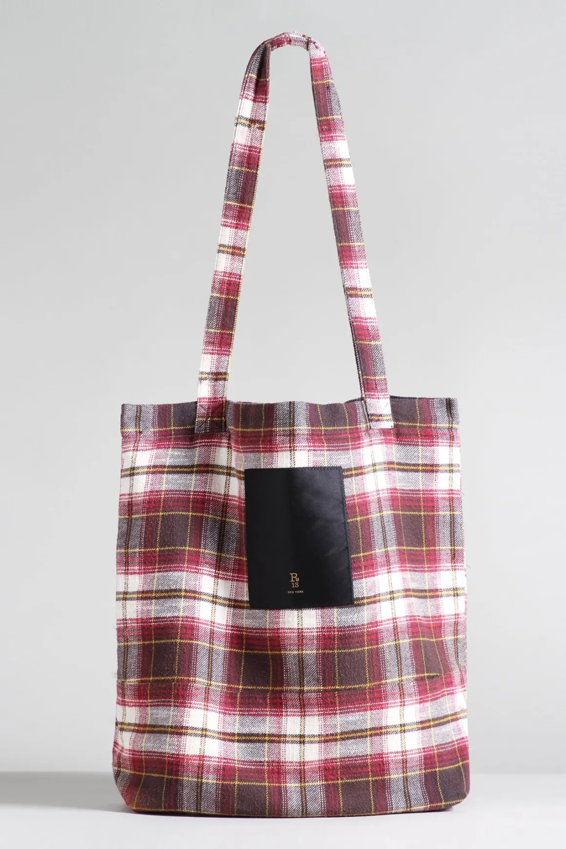 R13 Accessories*MEDIUM TOTE BAG - ECRU/MAROON PLAID