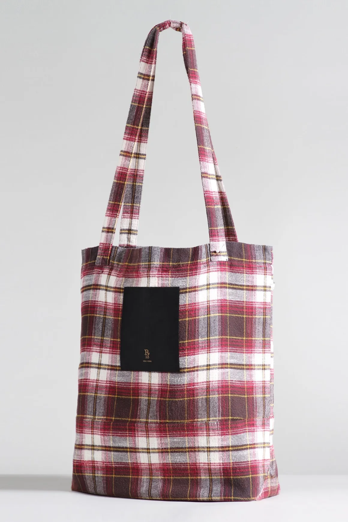 R13 Accessories*MEDIUM TOTE BAG - ECRU/MAROON PLAID