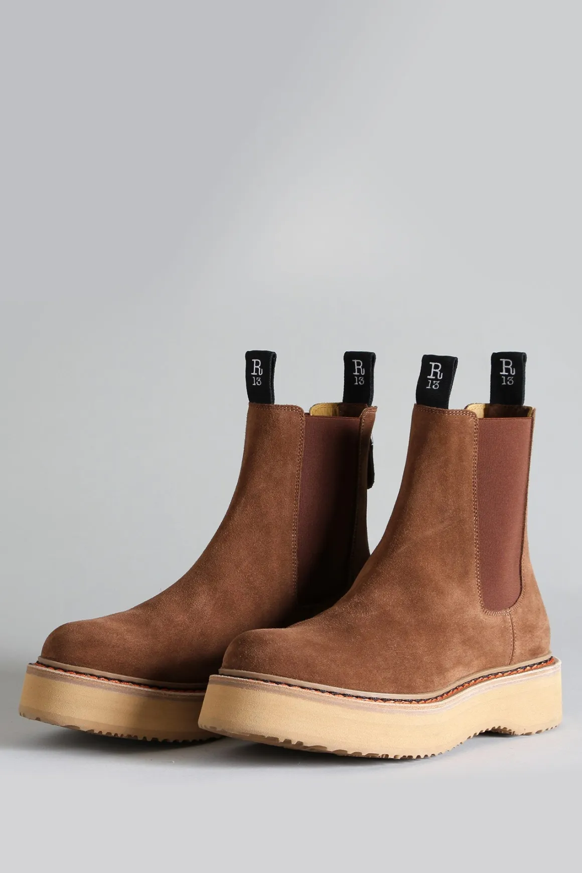 R13 Footwear*MEN'S SINGLE STACK CHELSEA BOOT - BROWN SUEDE