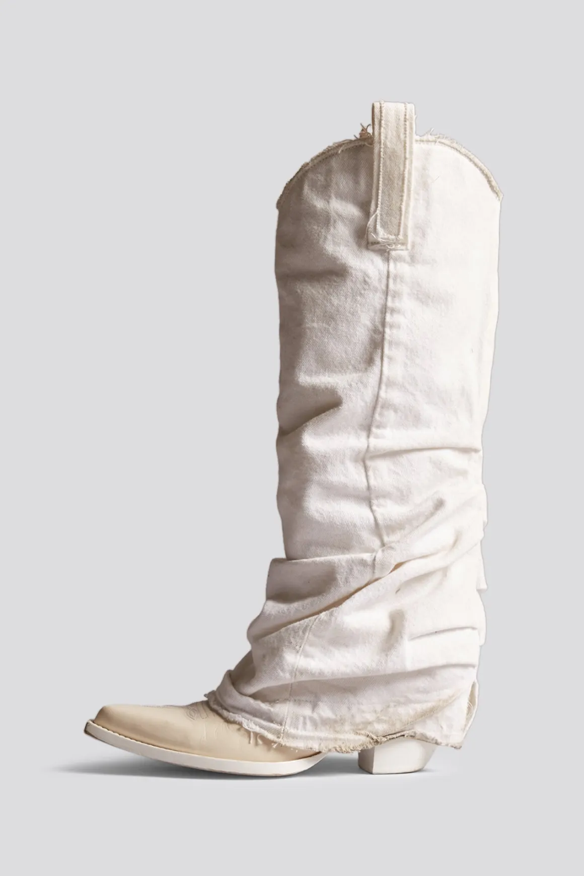 Women/BOY R13 Cowboys*MID COWBOY BOOT WITH DENIM SLEEVE - WHITE DENIM