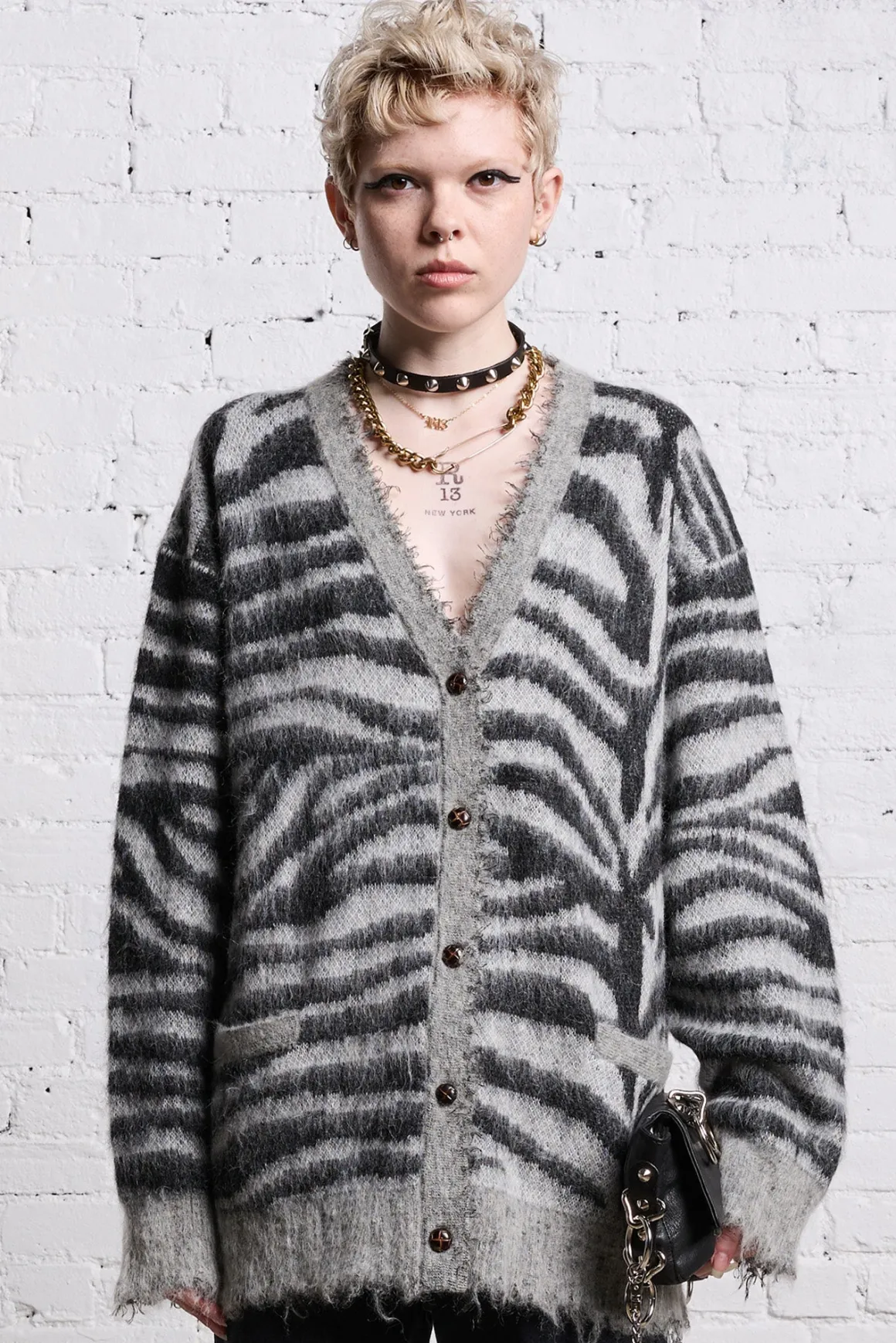 Women R13 Sweaters*MOHAIR BOYFRIEND CARDIGAN - ZEBRA JACQUARD