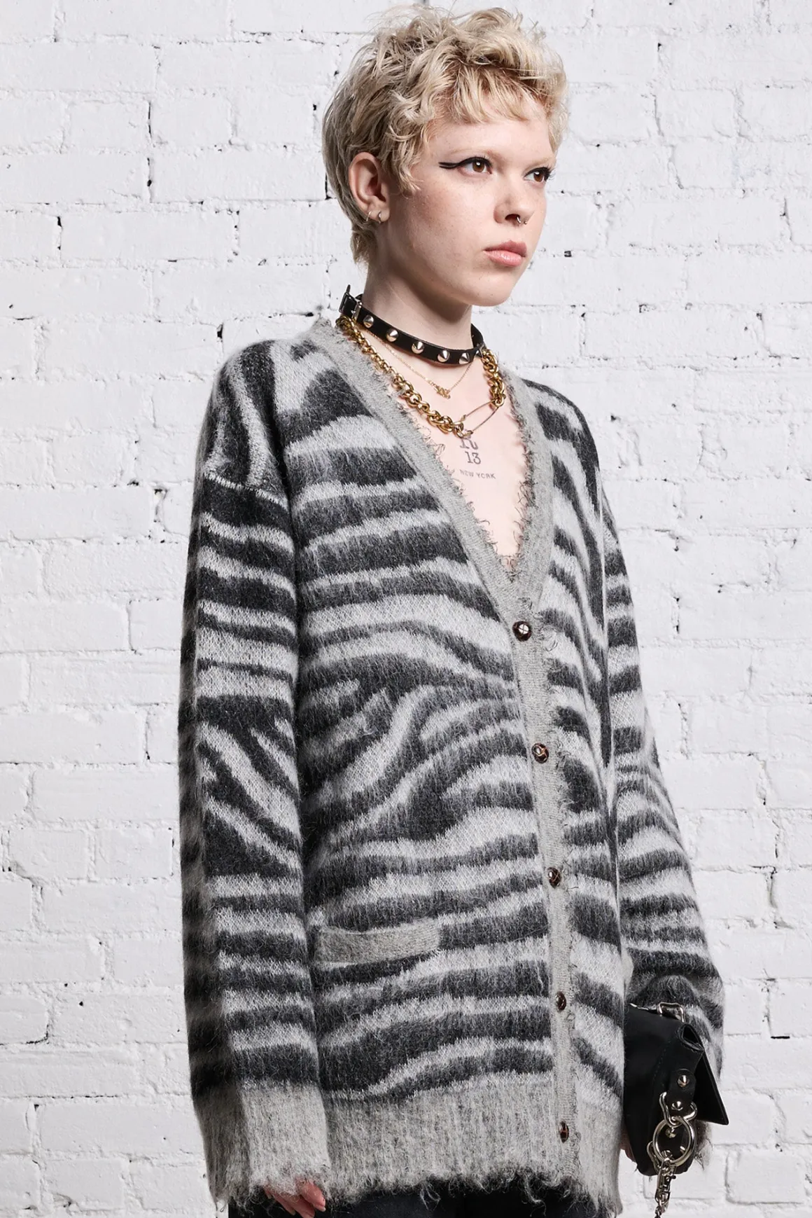 Women R13 Sweaters*MOHAIR BOYFRIEND CARDIGAN - ZEBRA JACQUARD