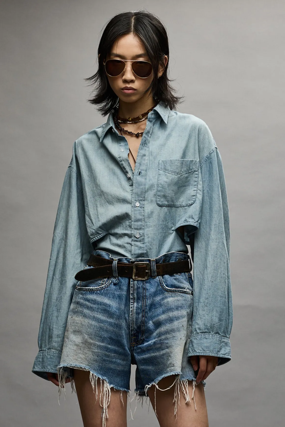 Women R13 Tops*OPEN BACK SHIRT - VINTAGE BLUE