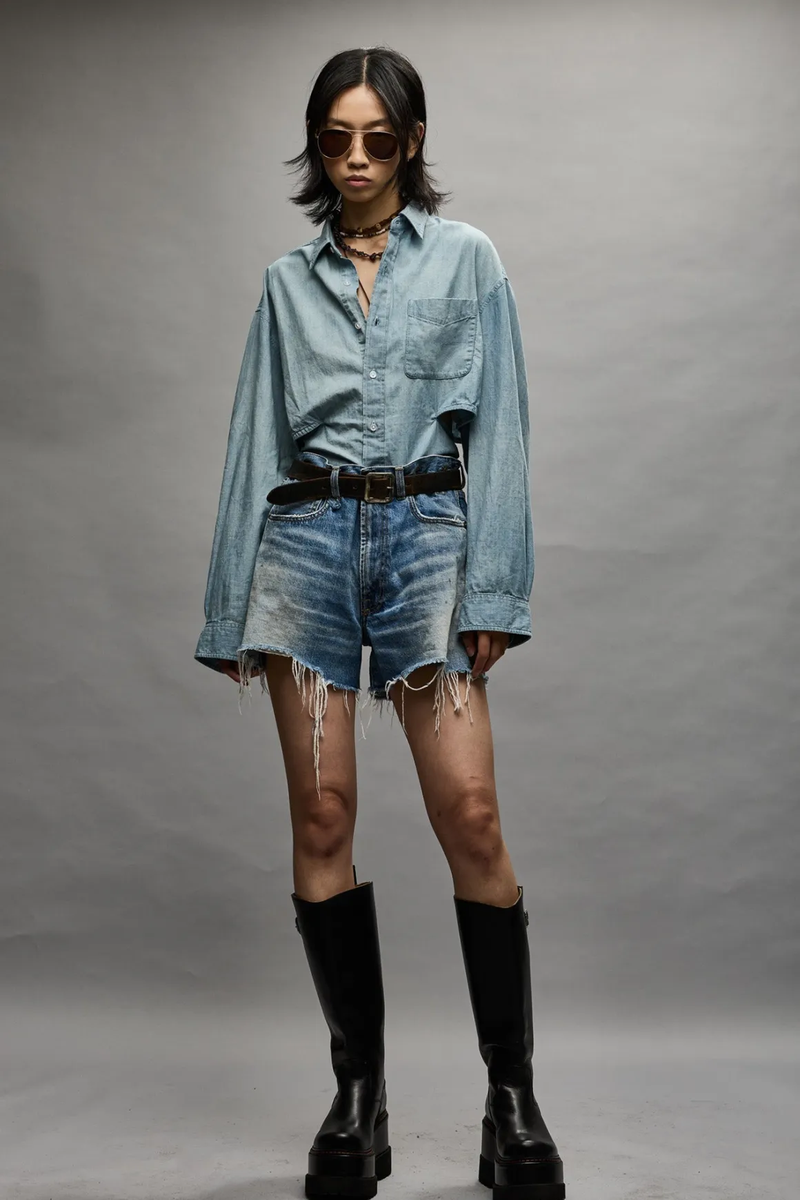 Women R13 Tops*OPEN BACK SHIRT - VINTAGE BLUE