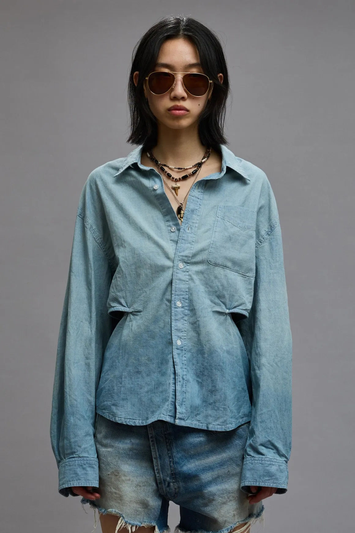 Women R13 Tops*OPEN BACK SHIRT - VINTAGE BLUE