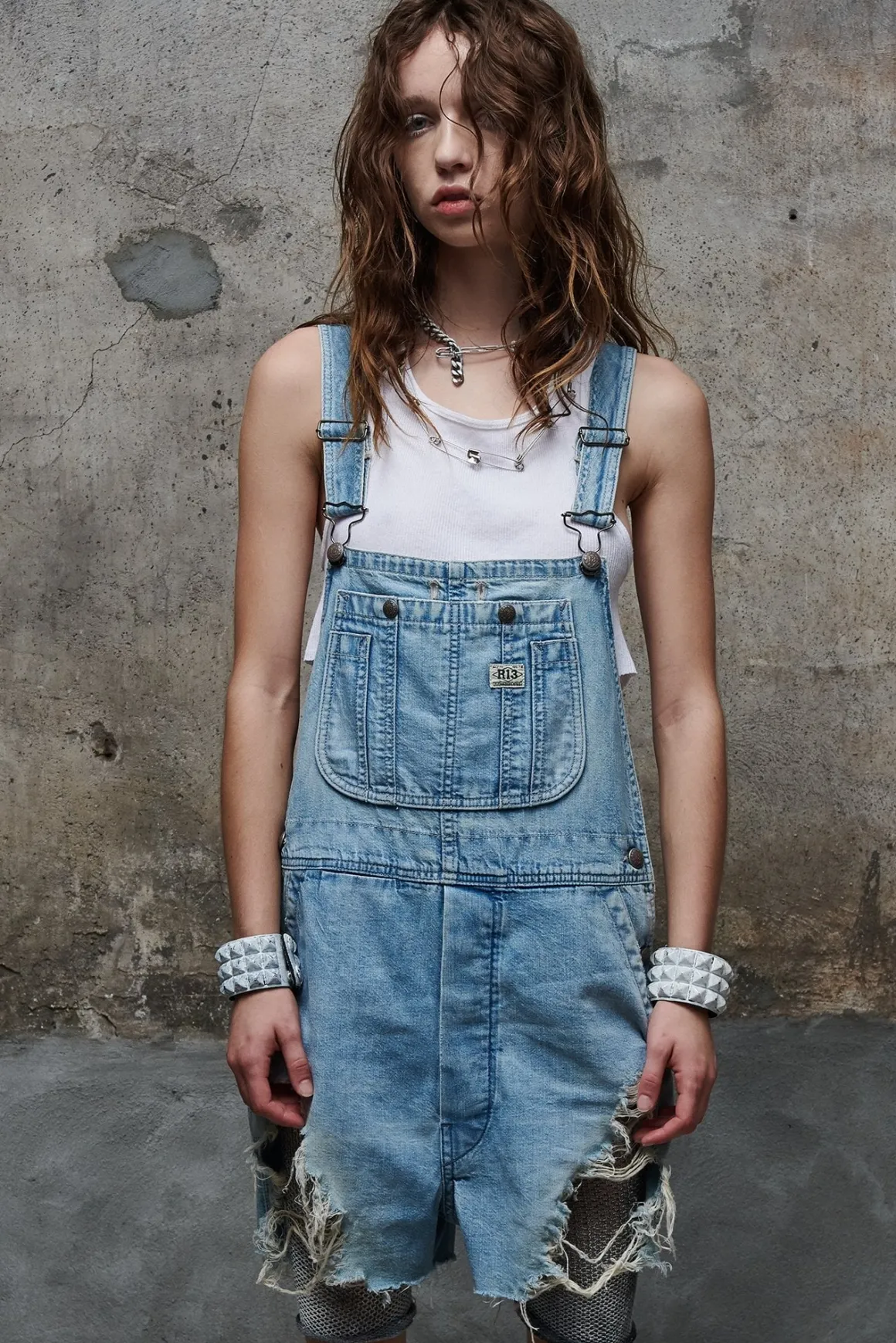 Women R13 Shorts/skirts*OVERALL SHORT - ELTON BLUE