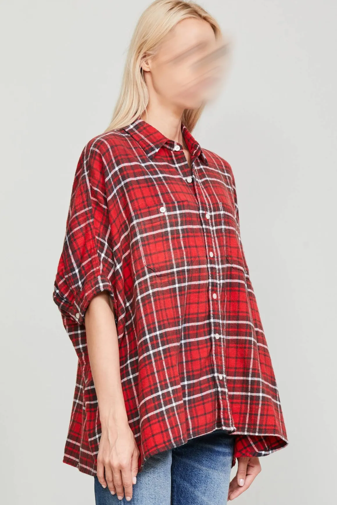 Women R13 Tops*OVERSIZED BOXY SHIRT - RED PLAID