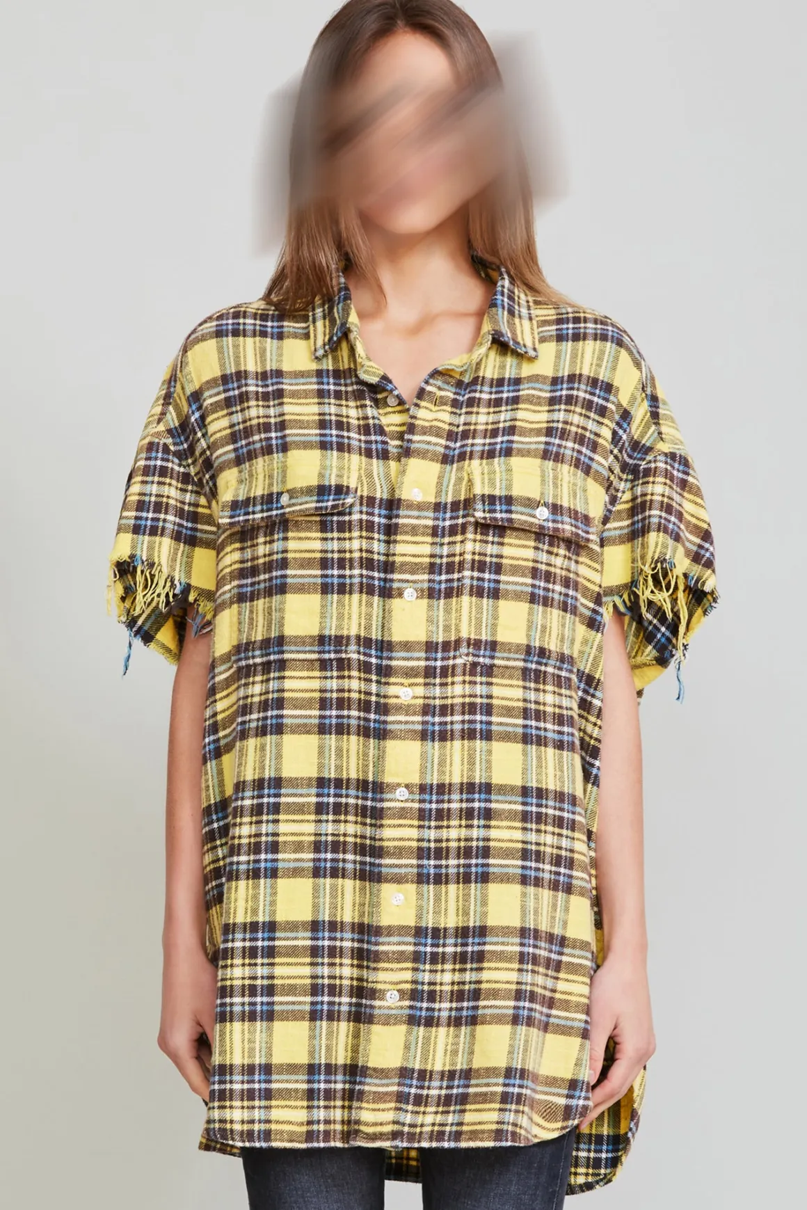 Women R13 Tops*OVERSIZED CUT-OFF SHIRT - YELLOW PLAID