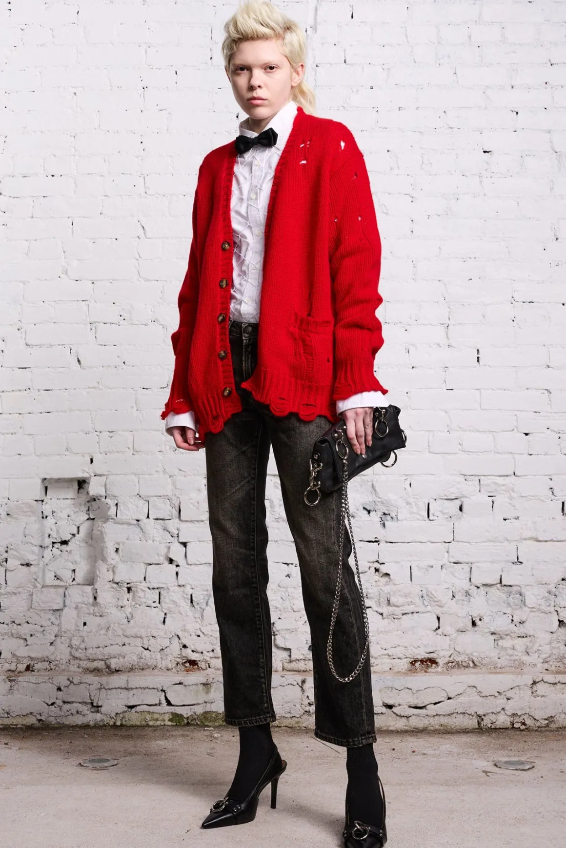 Women R13 Sweaters*OVERSIZED DISTRESSED CARDIGAN - RED CASHMERE