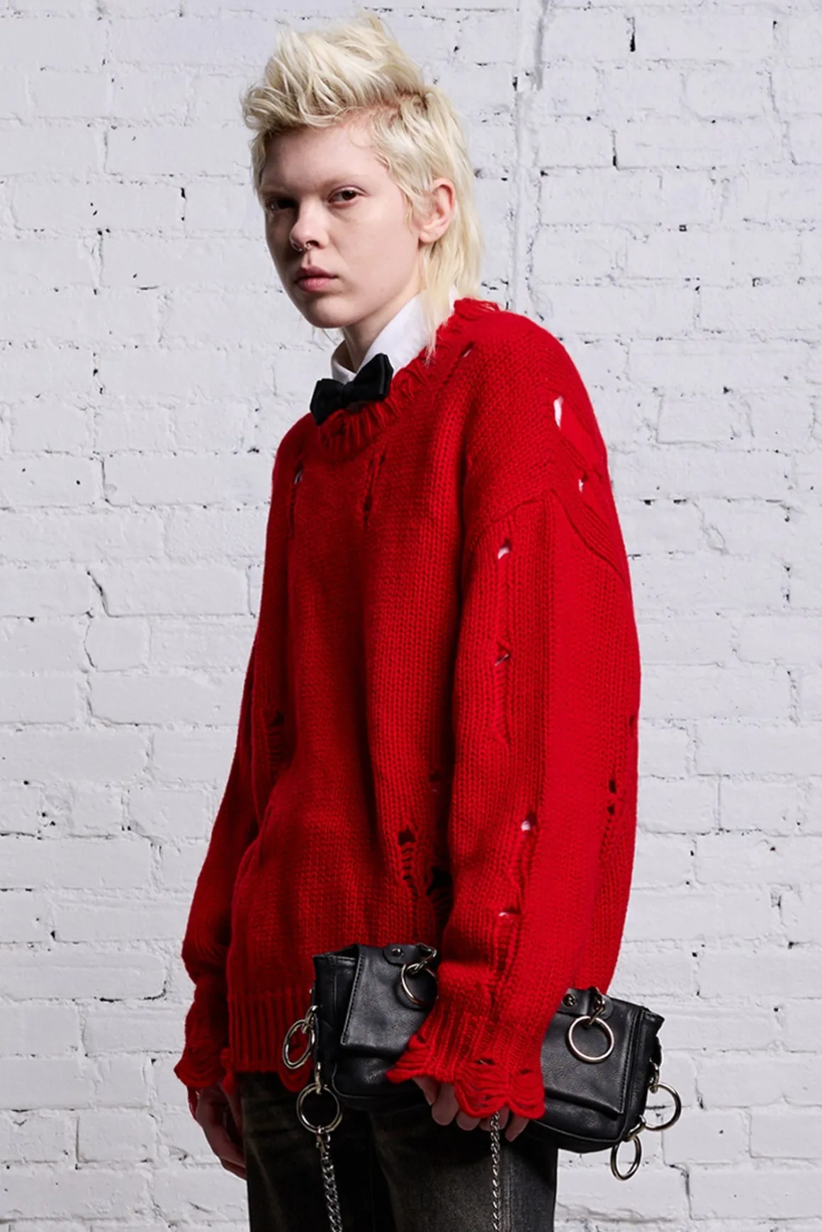 Women R13 Sweaters*OVERSIZED DISTRESSED SWEATER - RED CASHMERE