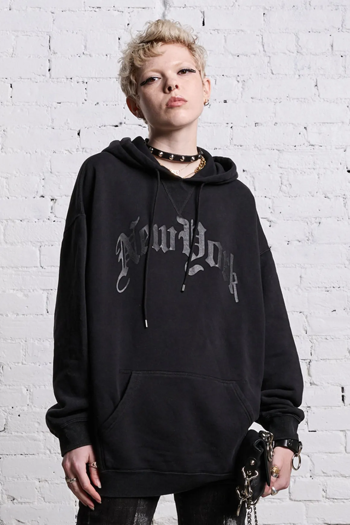 Women R13 Tops*OVERSIZED NEW YORK HOODIE - BLACKOUT