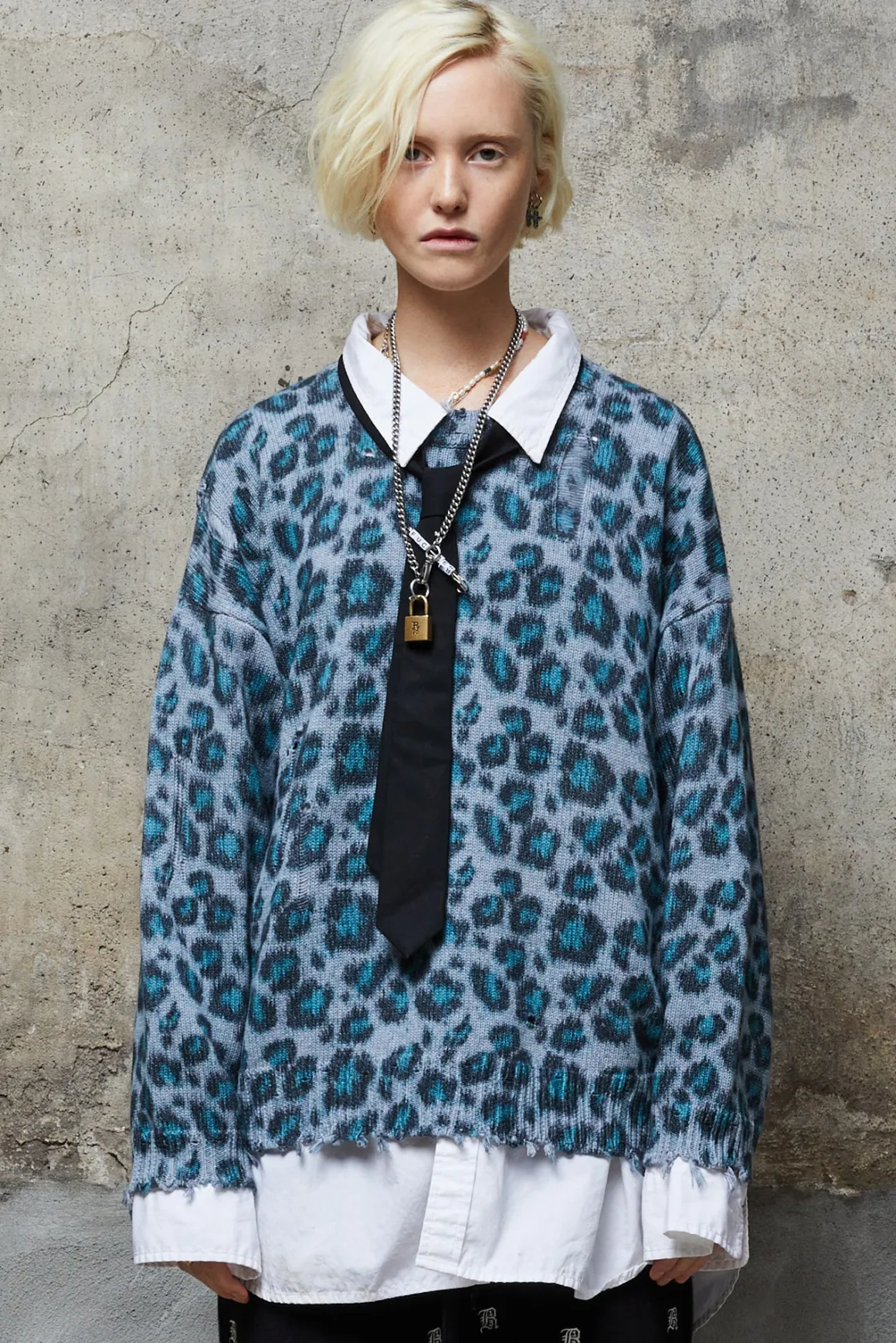 Women R13 Sweaters*OVERSIZED SWEATER - BLUE LEOPARD