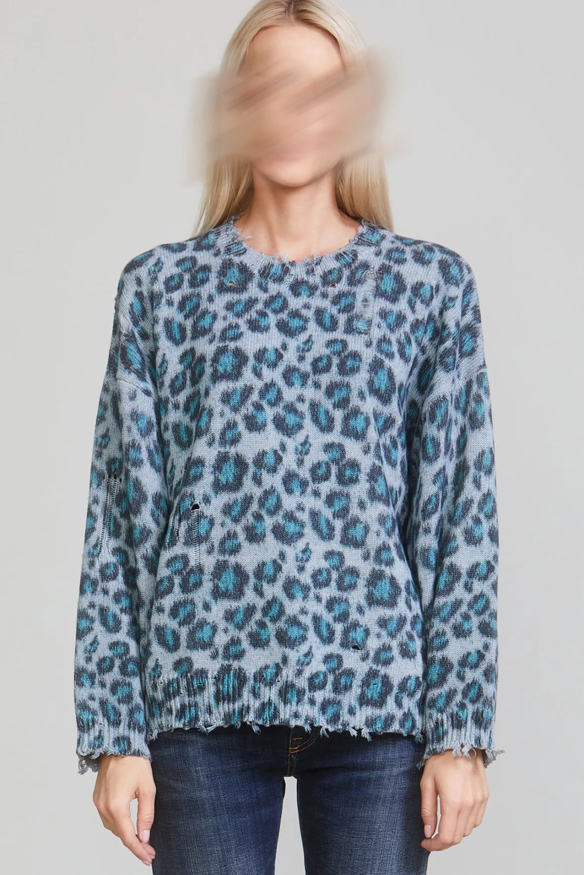 Women R13 Sweaters*OVERSIZED SWEATER - BLUE LEOPARD