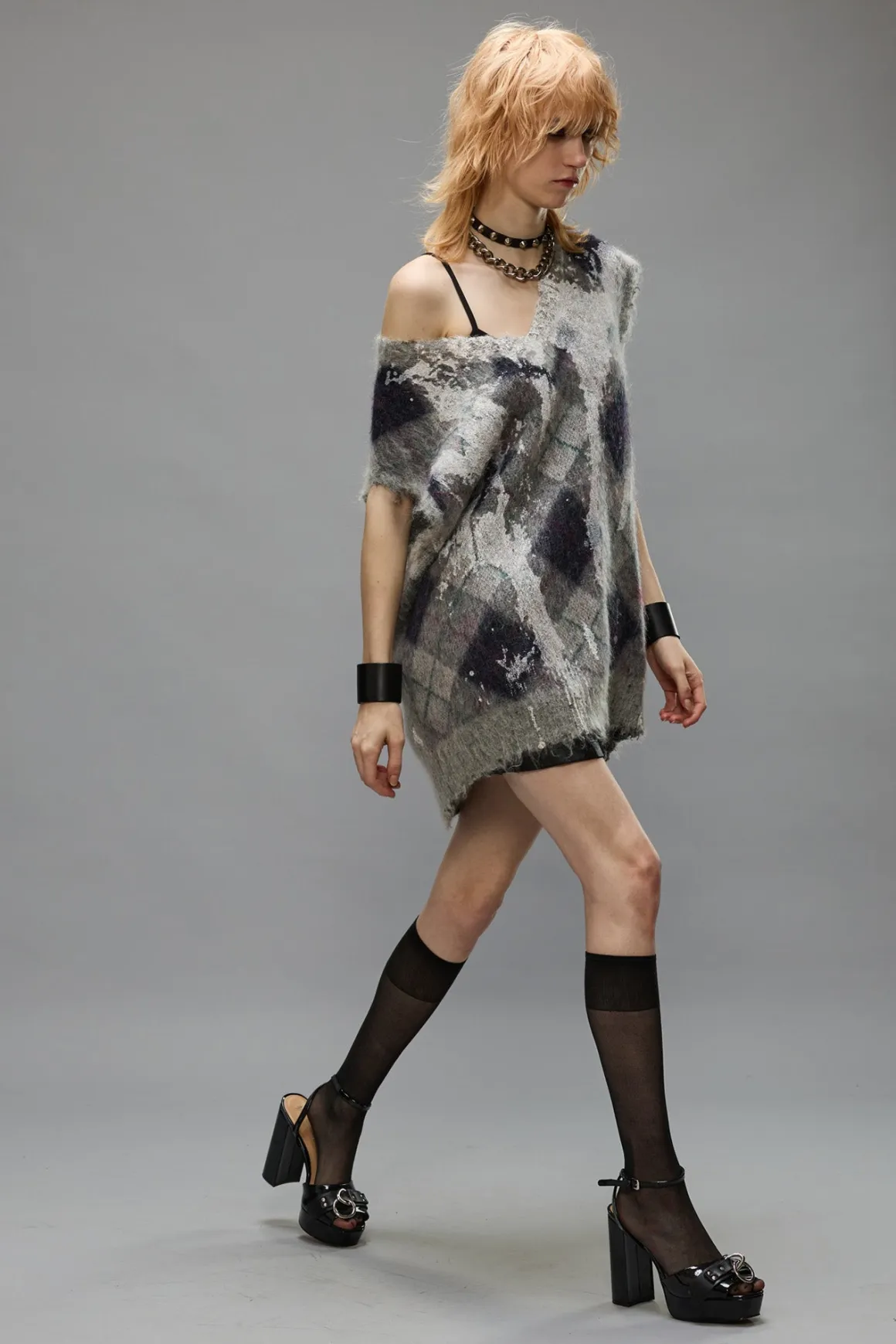 Women R13 Sweaters*OVERSIZED SWEATER VEST - GREY ARGYLE