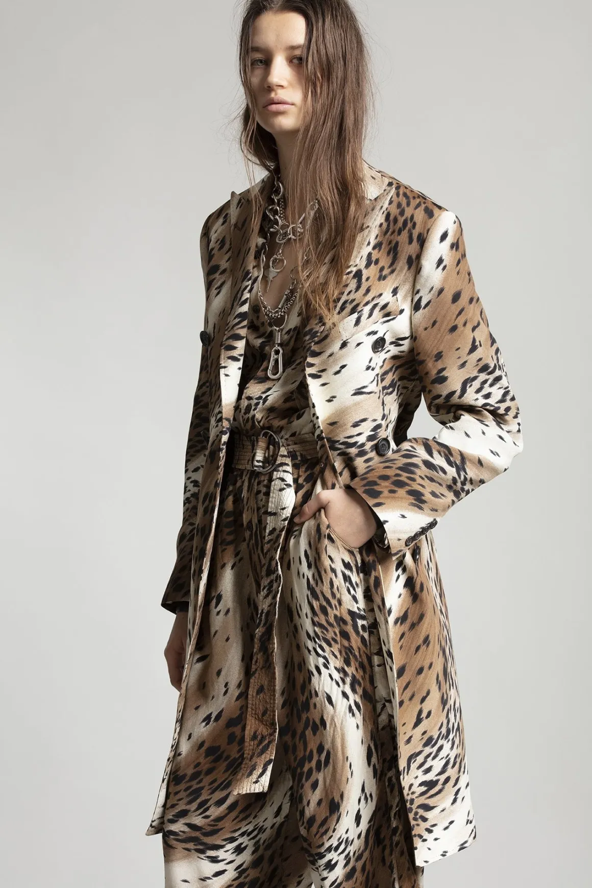 Women R13 Jackets & Coats*PEAK LAPEL DOUBLE BREASTED COAT - ABSTRACT CHEETAH