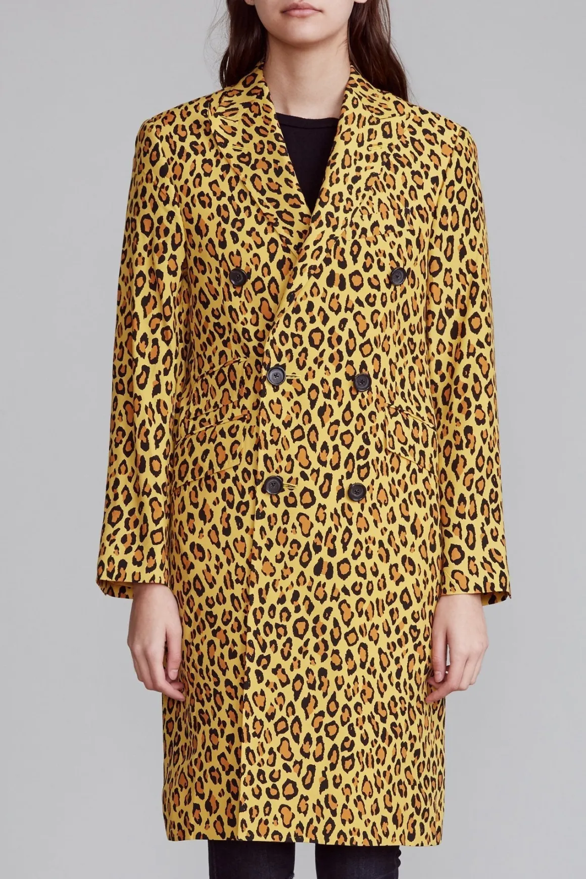 Women R13 Jackets & Coats*PEAK LAPEL DOUBLE BREASTED COAT - YELLOW LEOPARD