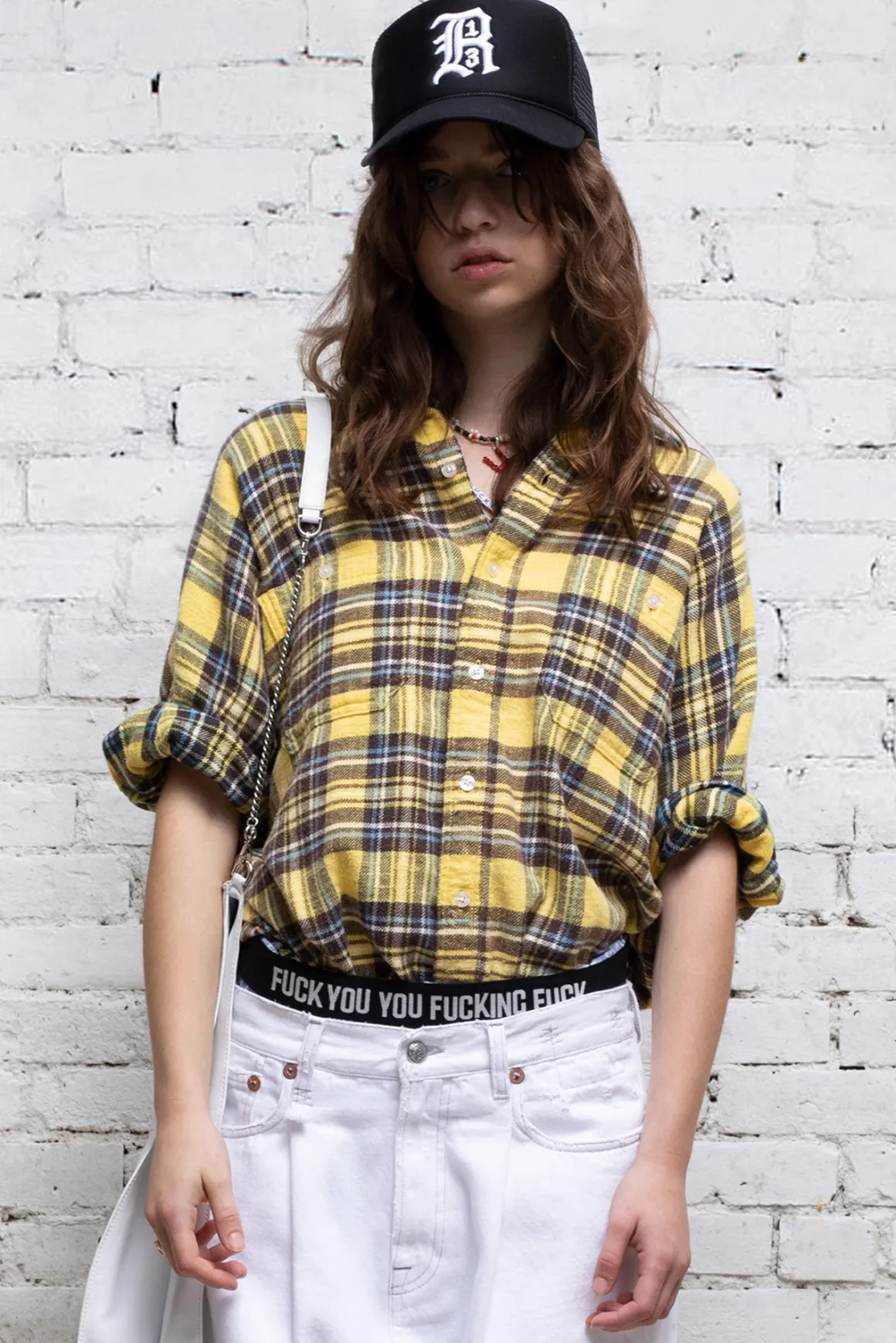 Women R13 Tops*PLAID OVERSIZED BOXY SHIRT - YELLOW PLAID