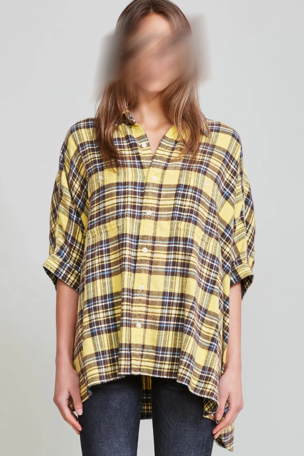 Women R13 Tops*PLAID OVERSIZED BOXY SHIRT - YELLOW PLAID