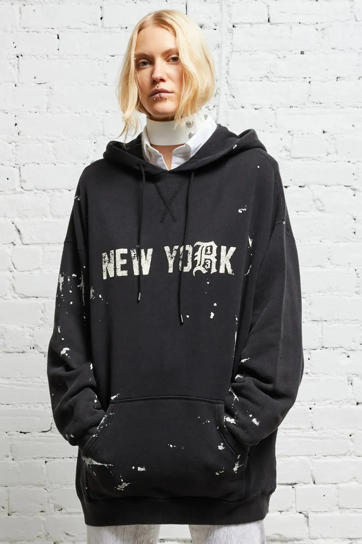 Women R13 Tops*NEW YORK HOODIE - ACID BLACK