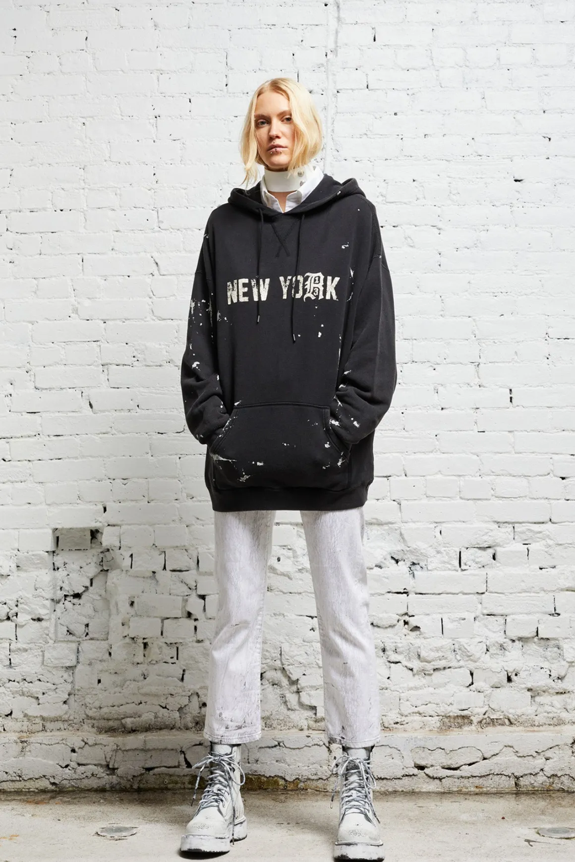 Women R13 Tops*NEW YORK HOODIE - ACID BLACK