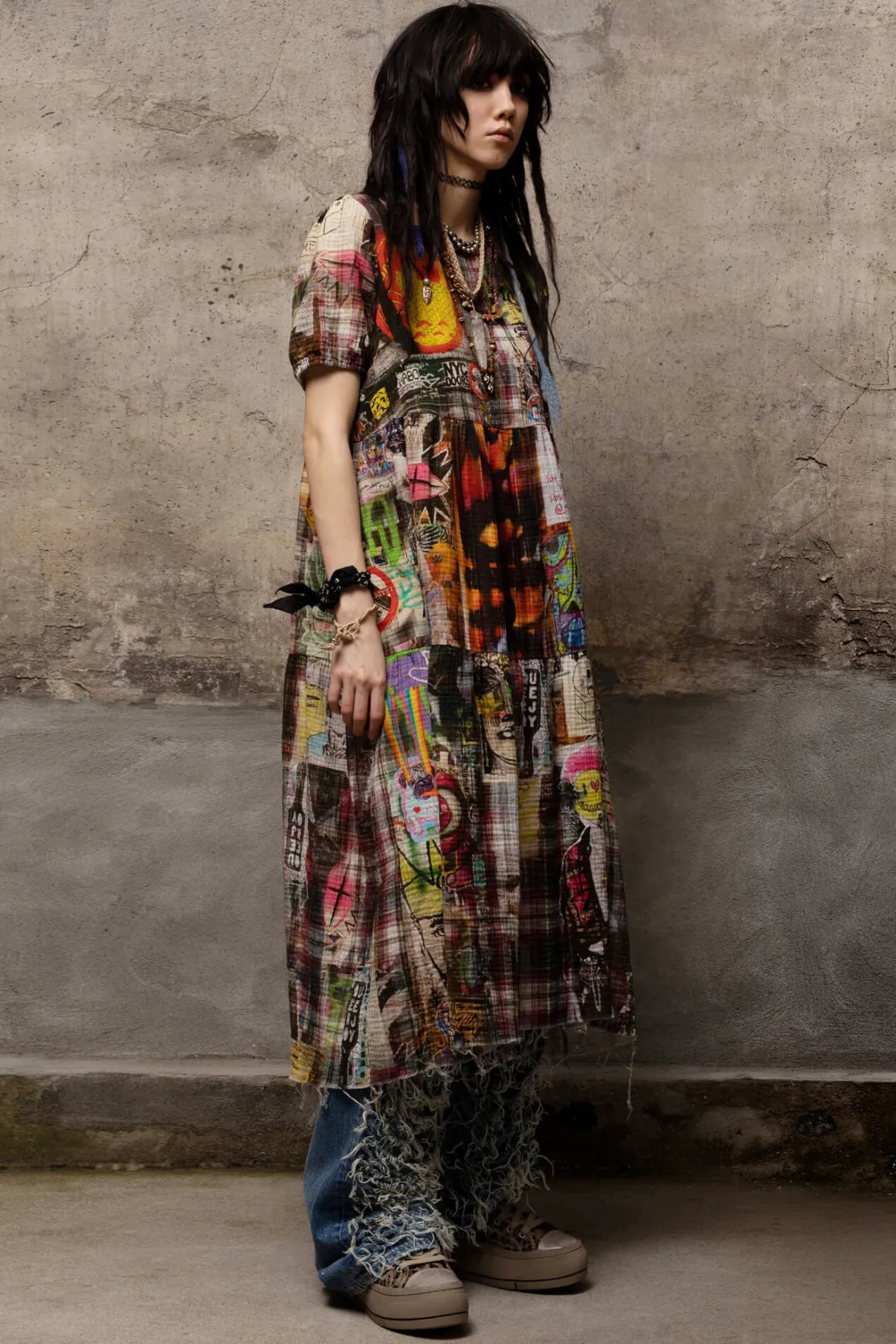 Women R13 Dresses & Skirts*RELAXED MIDI - GRAFFITI PLAID