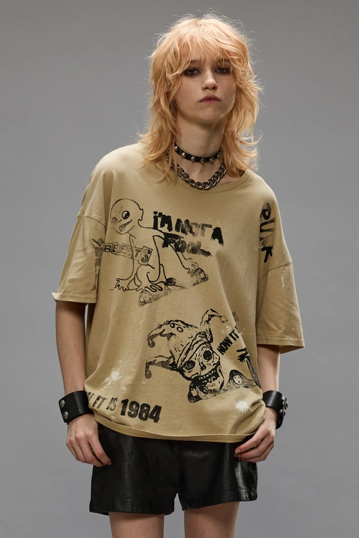 Women R13 T-shirts*RELAXED STAMP T - SPLATTERED KHAKI