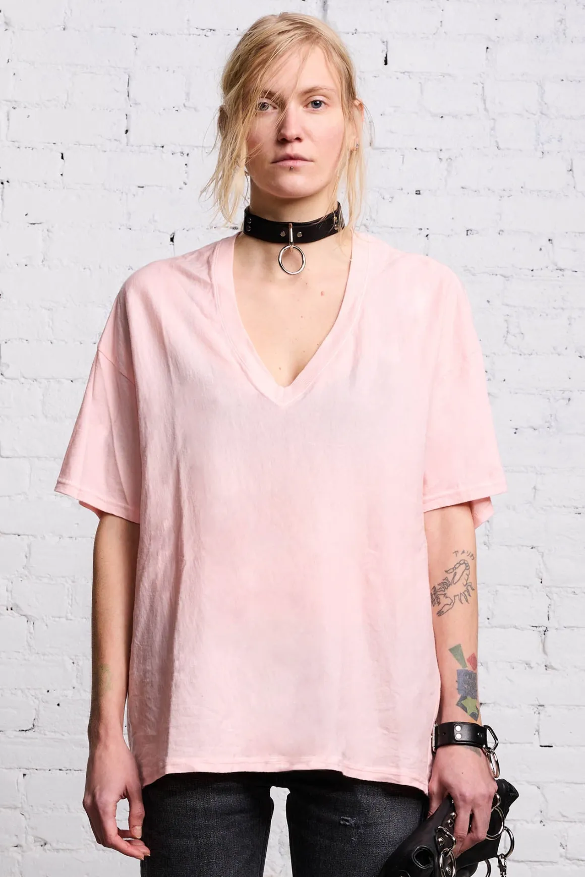 Women R13 Tops*RELAXED V-NECK T - LIGHT PINK