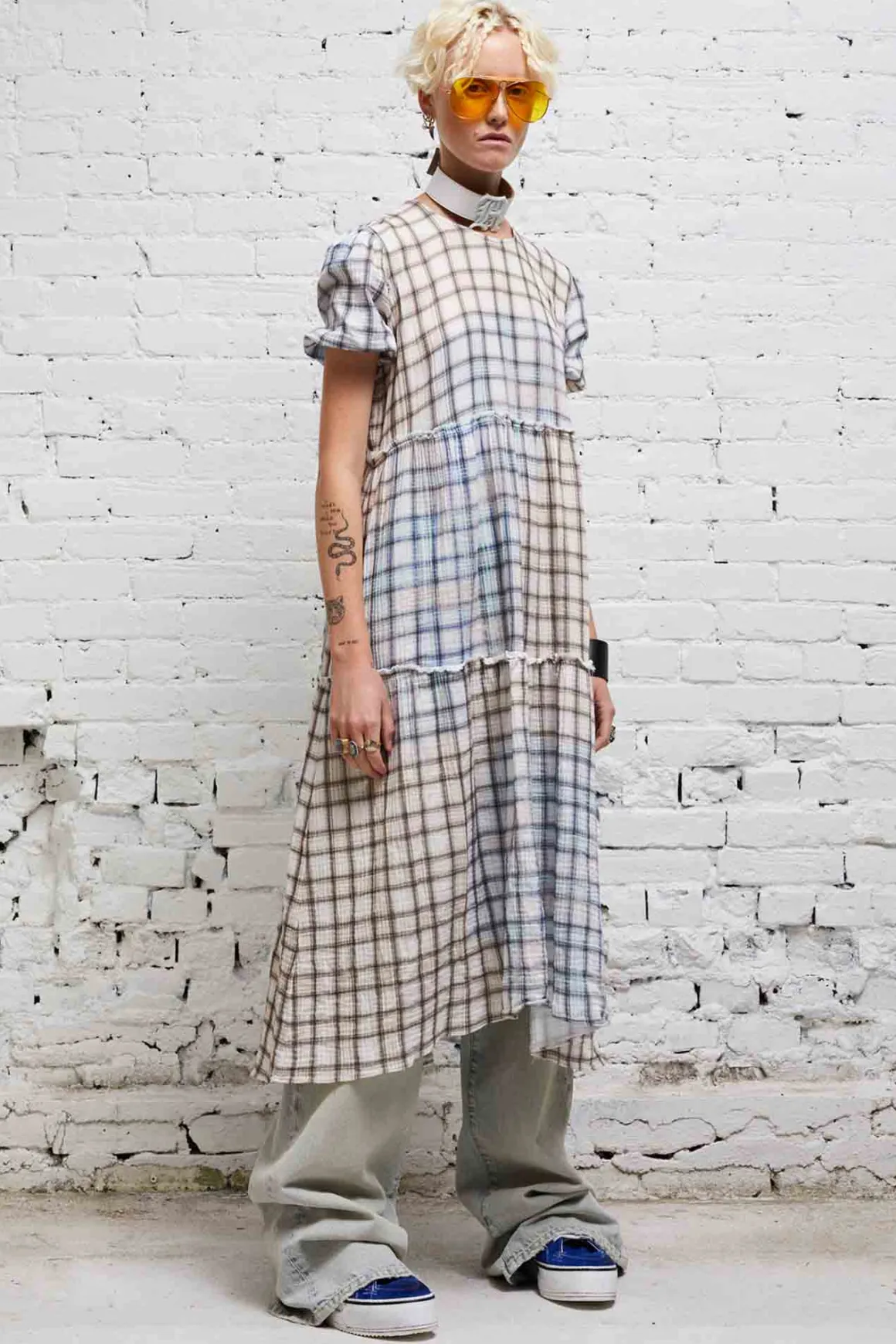 Women R13 Dresses & Skirts*SHREDDED RELAXED MIDI - BLEACHED PLAID