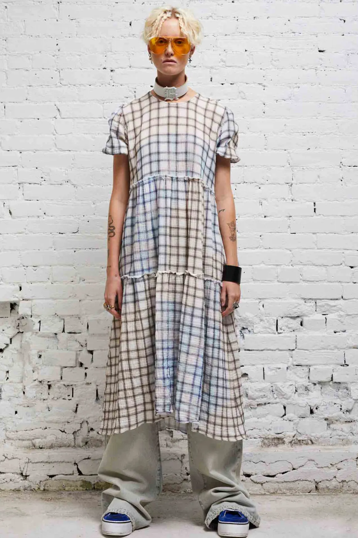 Women R13 Dresses & Skirts*SHREDDED RELAXED MIDI - BLEACHED PLAID