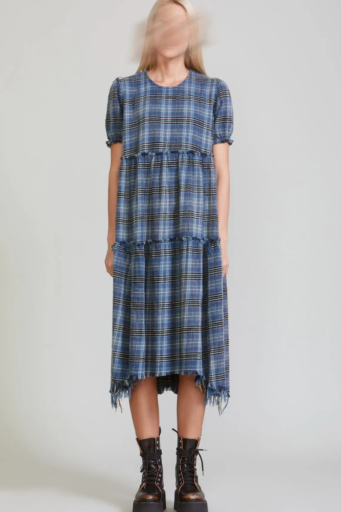 Women R13 Dresses & Skirts*SHREDDED RELAXED MIDI - BLUE PLAID