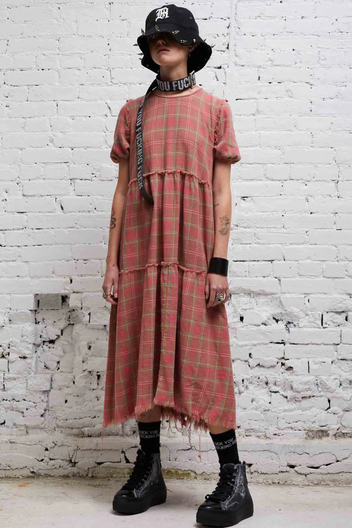 Women R13 Dresses & Skirts*SHREDDED RELAXED MIDI - RED PLAID