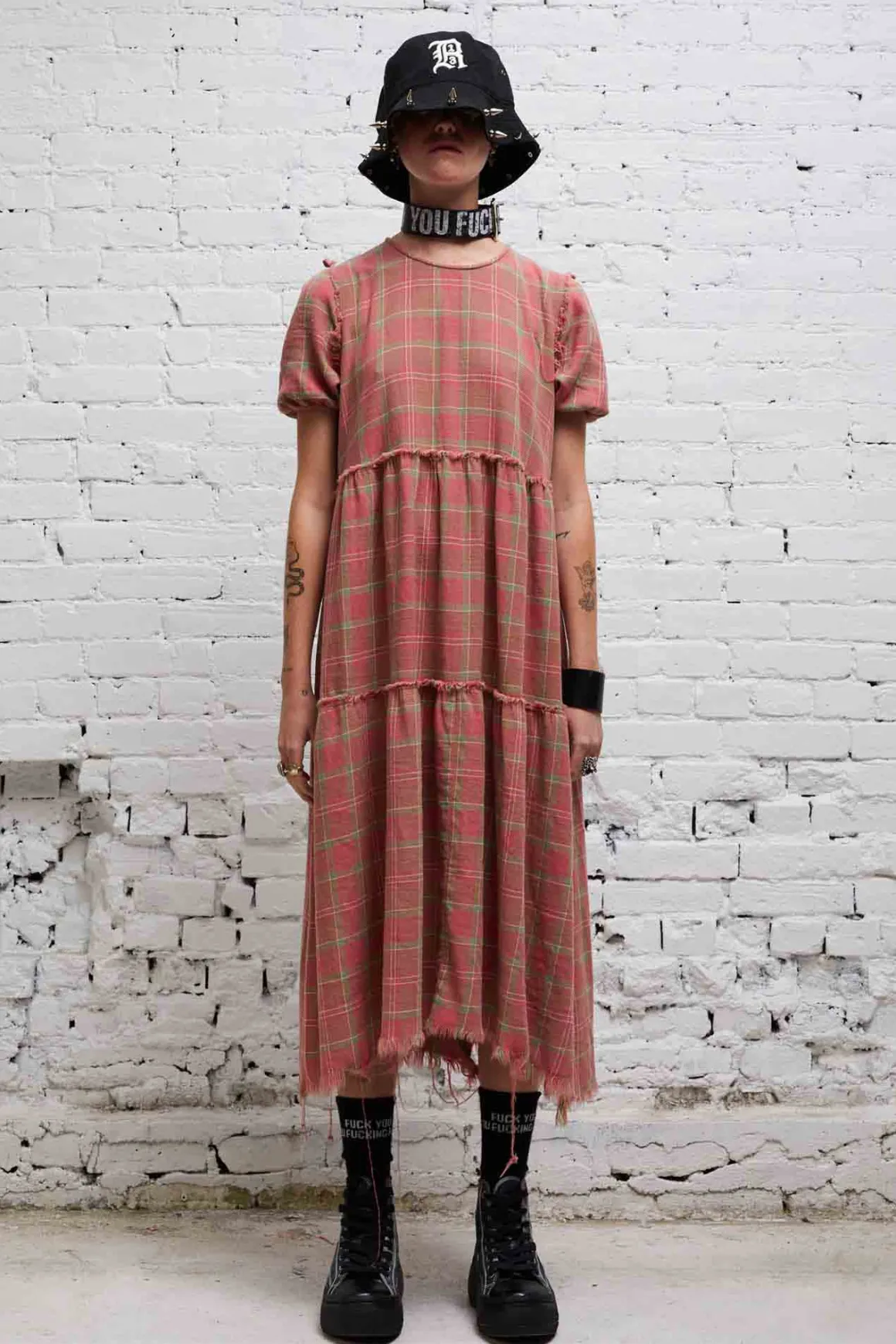 Women R13 Dresses & Skirts*SHREDDED RELAXED MIDI - RED PLAID