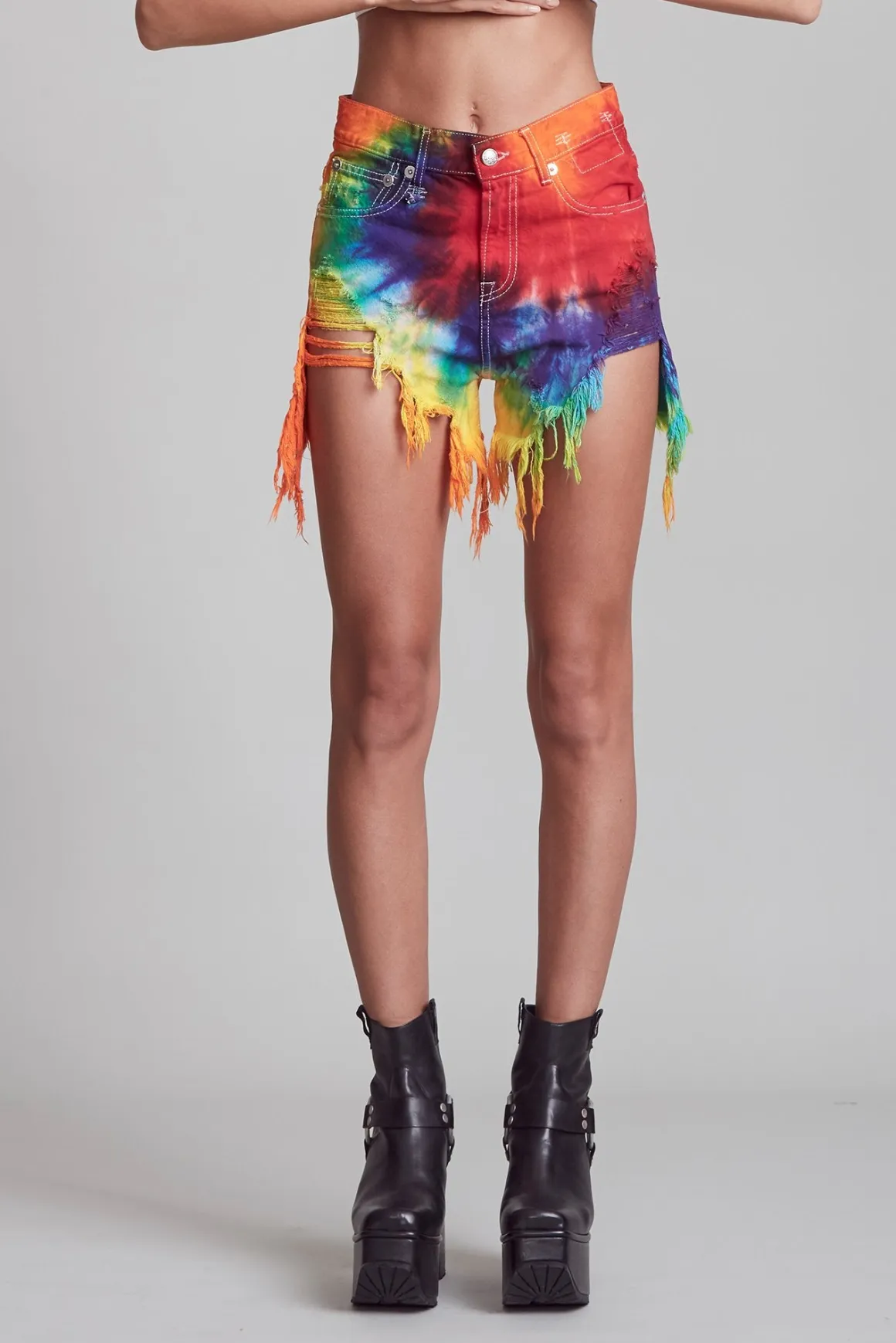 Women R13 Shorts/skirts*SHREDDED SLOUCH SHORT - TIE DYE