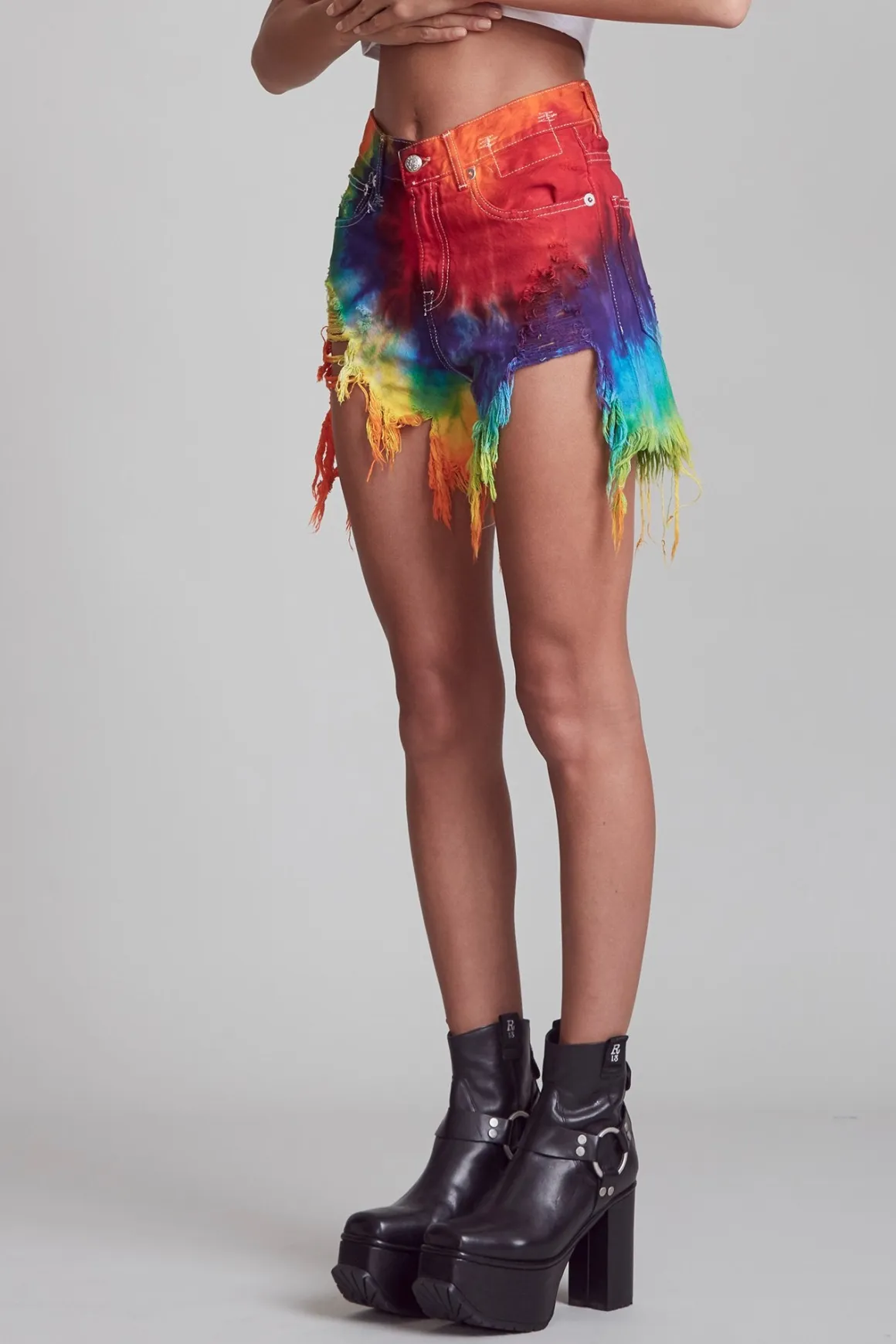 Women R13 Shorts/skirts*SHREDDED SLOUCH SHORT - TIE DYE