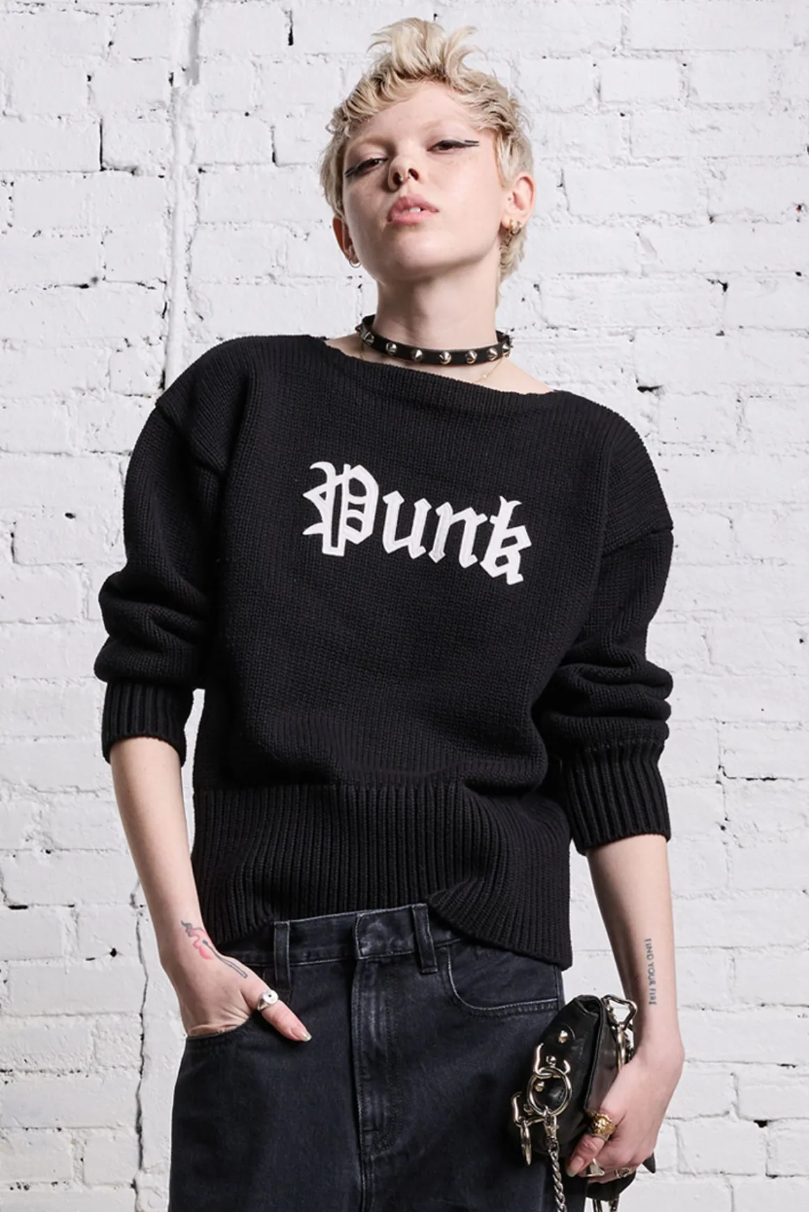 Women R13 Sweaters*SHRUNKEN PUNK SWEATER - GOTHIC