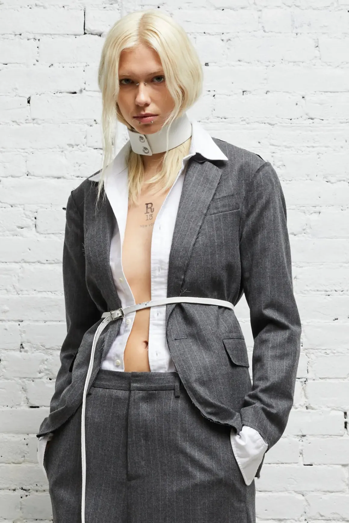 Women R13 Jackets & Coats*SHRUNKEN RAW CUT BLAZER - GREY PINSTRIPE