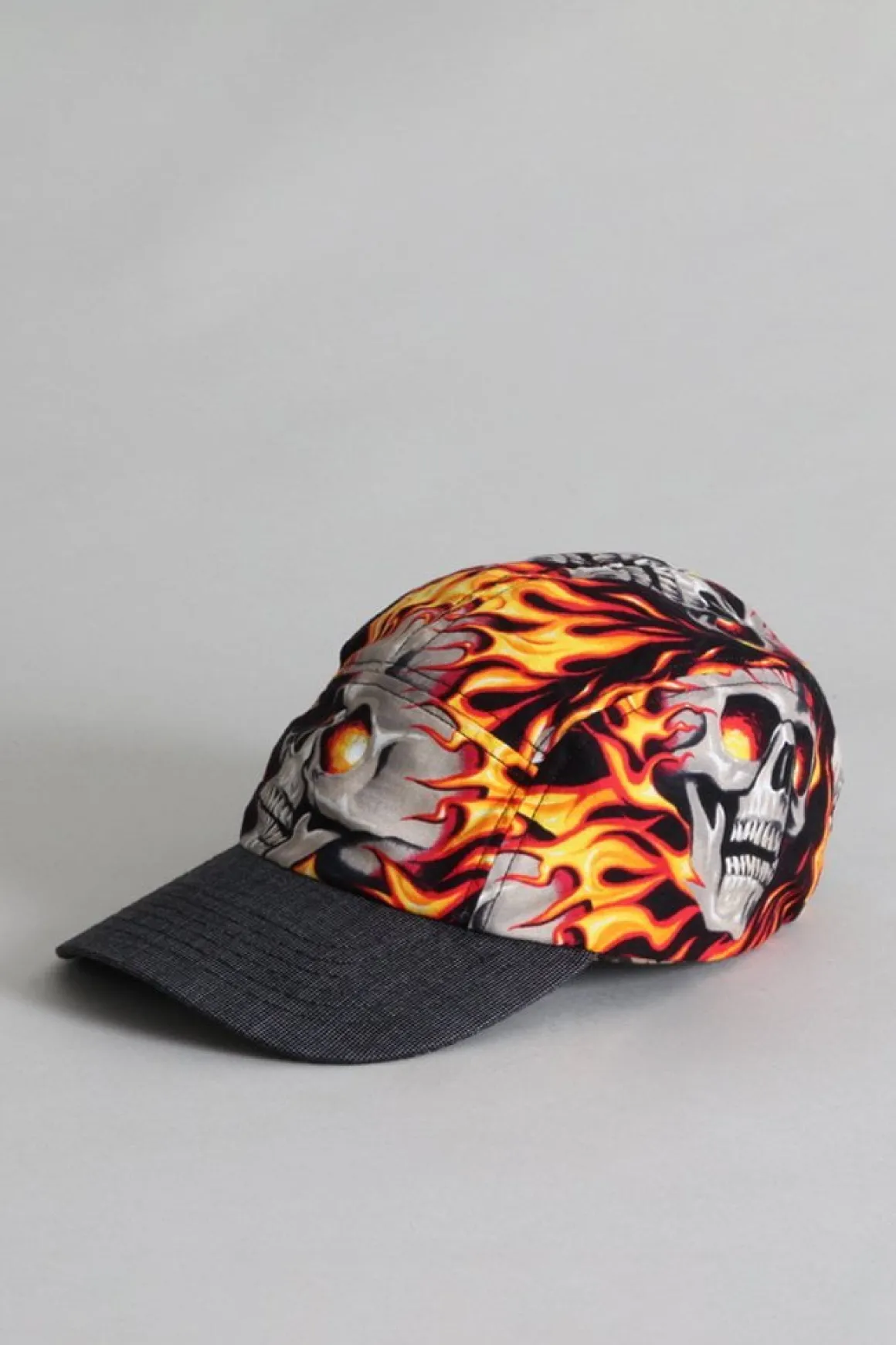 R13 Accessories*SKATER CAP - FLAMING SKULL WITH GREY PIN DOT