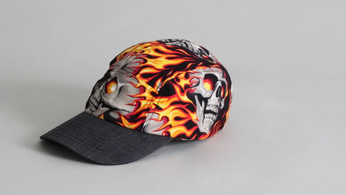 R13 Accessories*SKATER CAP - FLAMING SKULL WITH GREY PIN DOT