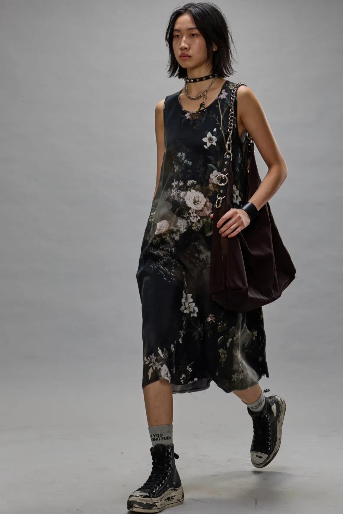 Women R13 Dresses & Skirts*SLEEVELESS MIDI - BLEACHED BLACK FLORAL