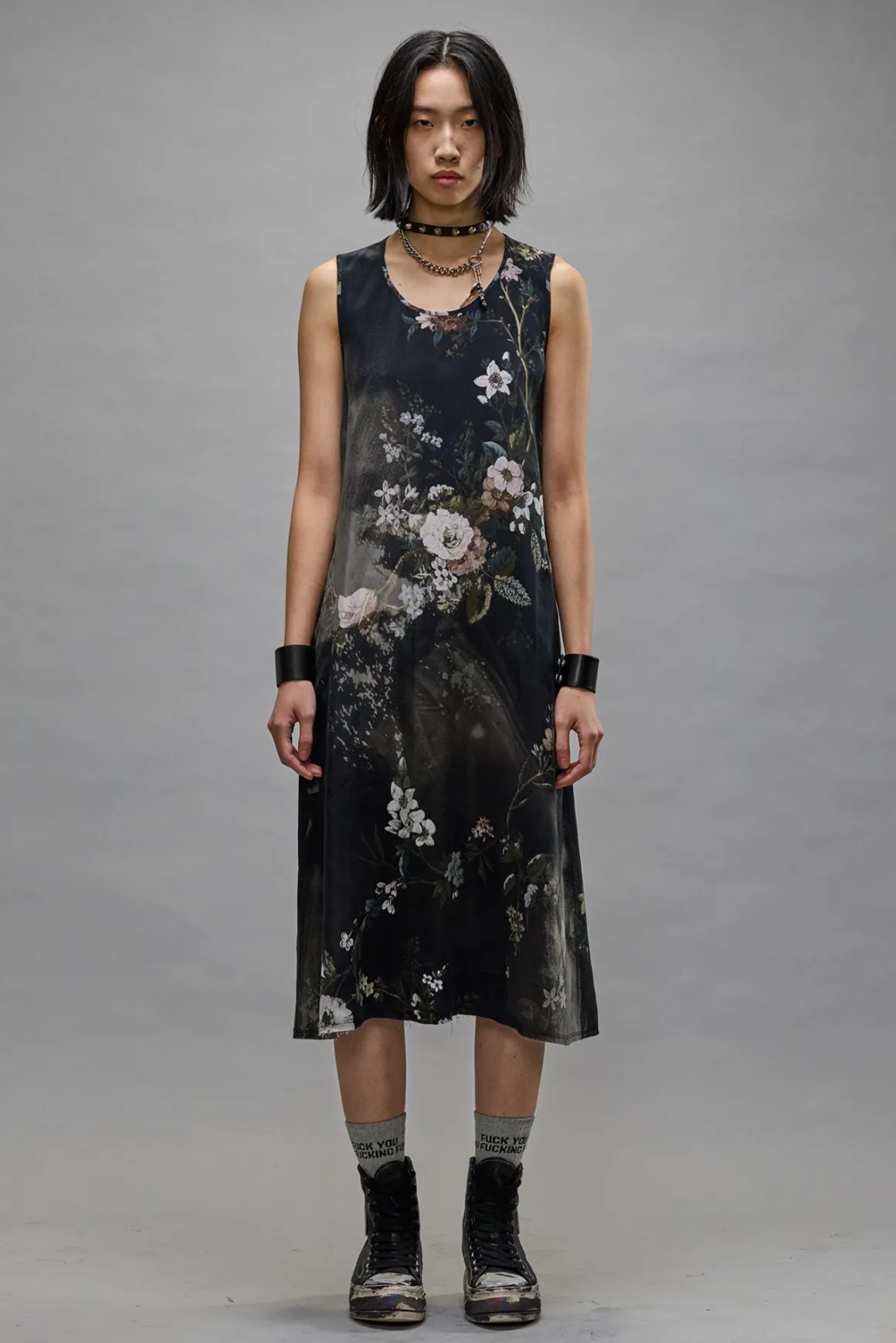 Women R13 Dresses & Skirts*SLEEVELESS MIDI - BLEACHED BLACK FLORAL