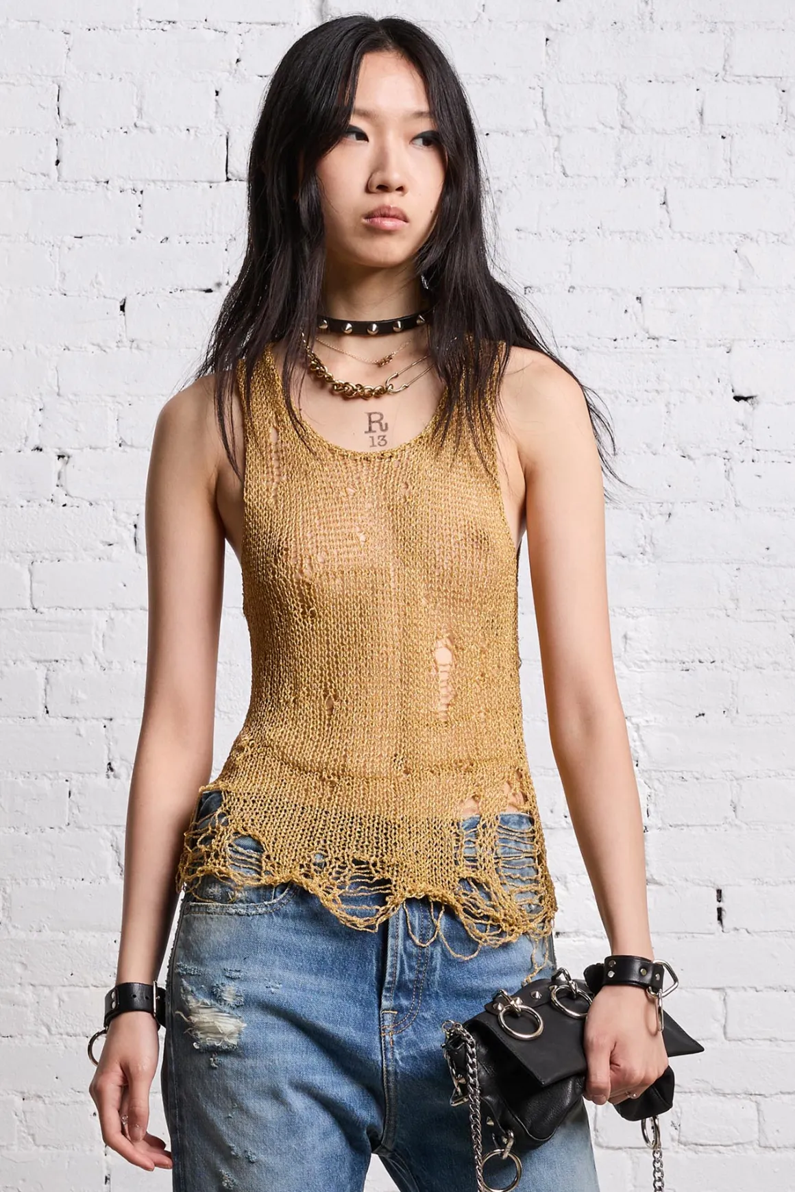 Women R13 Sweaters*THREADBARE TANK TOP - GOLD