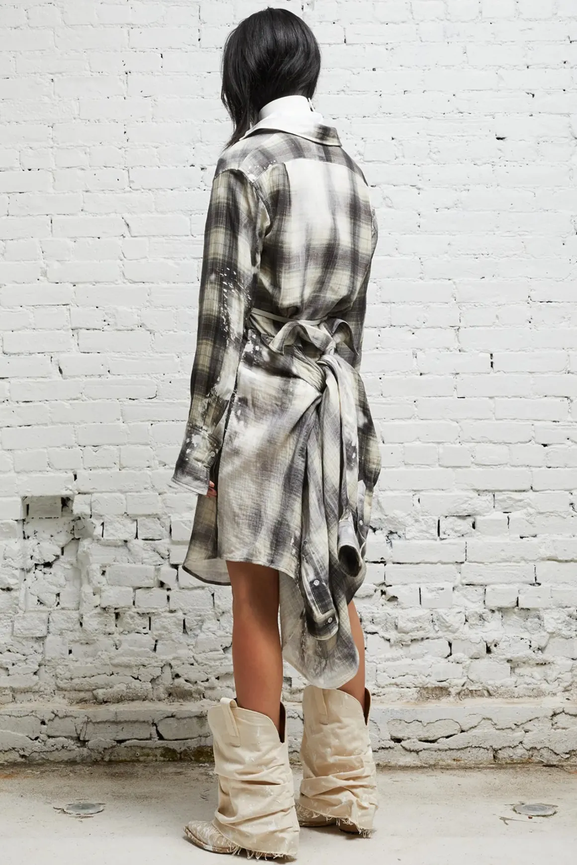 Women R13 Dresses & Skirts*TIE SHIRTDRESS - BLEACHED GREY PLAID