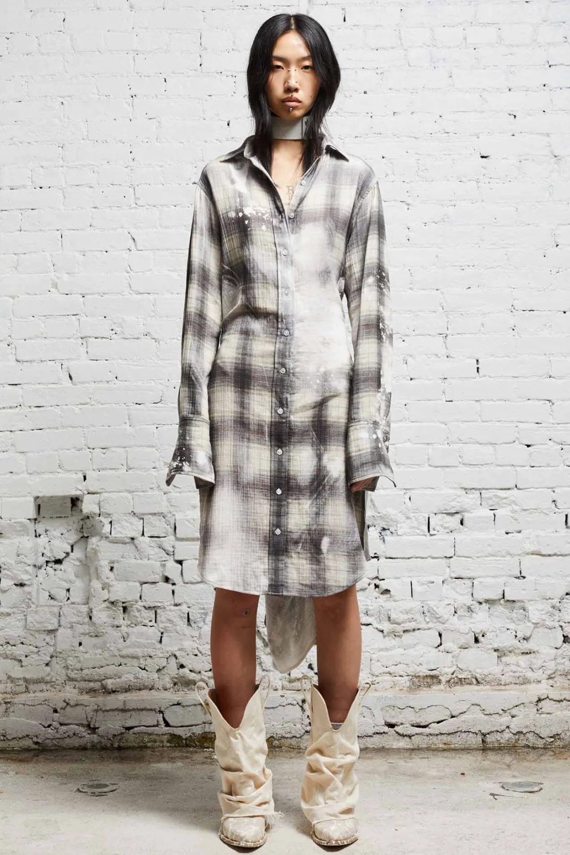 Women R13 Dresses & Skirts*TIE SHIRTDRESS - BLEACHED GREY PLAID